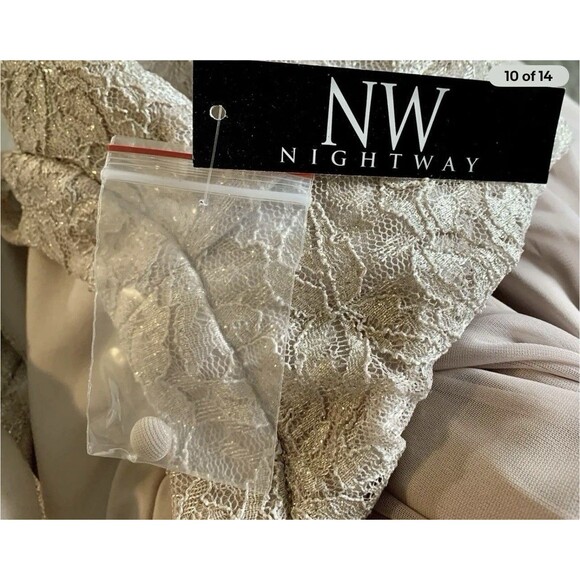 Nightway Champagne Lace Formal Empire Elegant Prom Wedding Dress Gown Size 14P - Picture 11 of 14